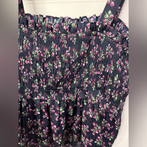 J.Crew women’s navy Twilight Berry satin smocked peplum tank top. Size XL. NWT. - Picture 3 of 8